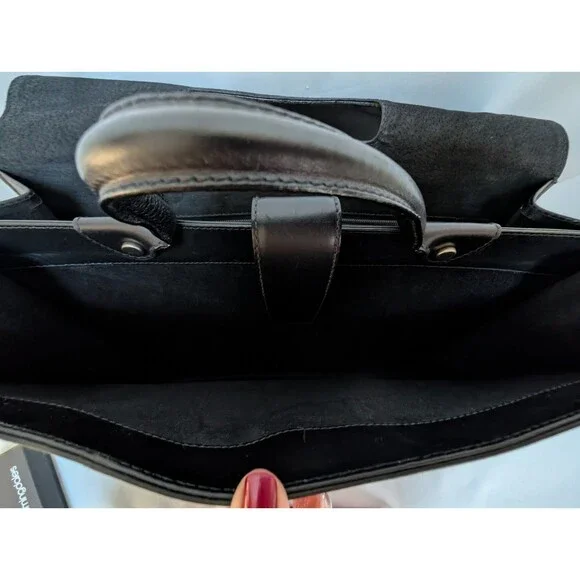 Mark Cross Vintage Black Polished Leather Accordion Briefcase Shoulder Strap - Picture 14 of 16